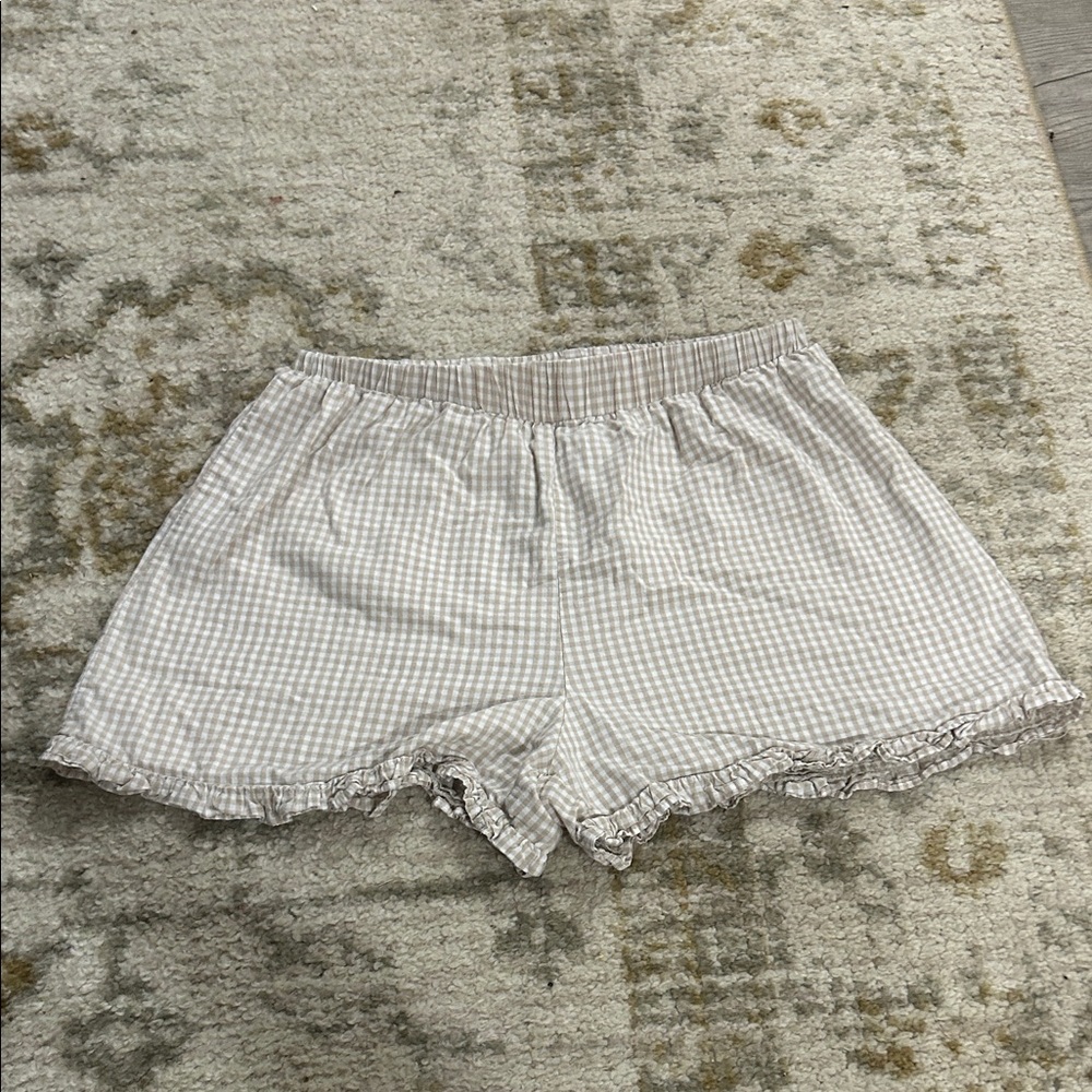 Trendy Boxer Style Shorts Gingham Print with Ruffles 100% Cotton